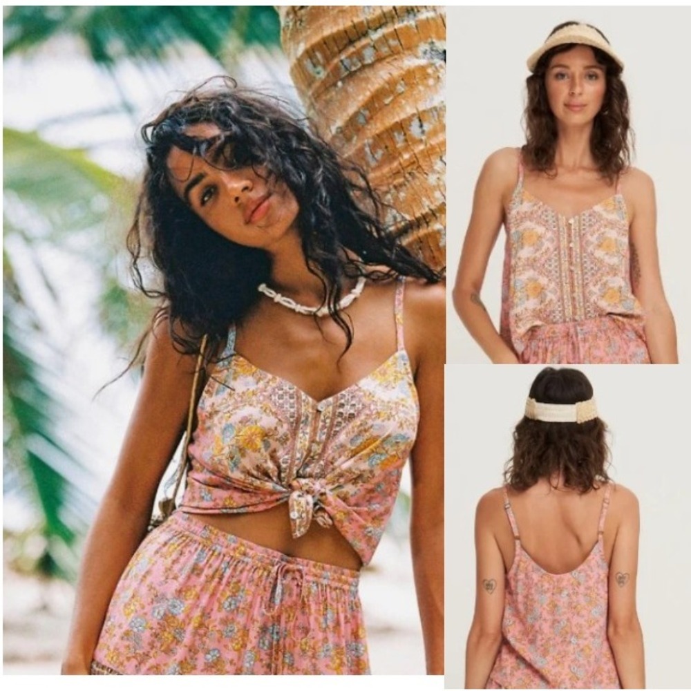 Arnhem Floral Boho Crop Cami Top Pink US 6 (10 - AU/UK)